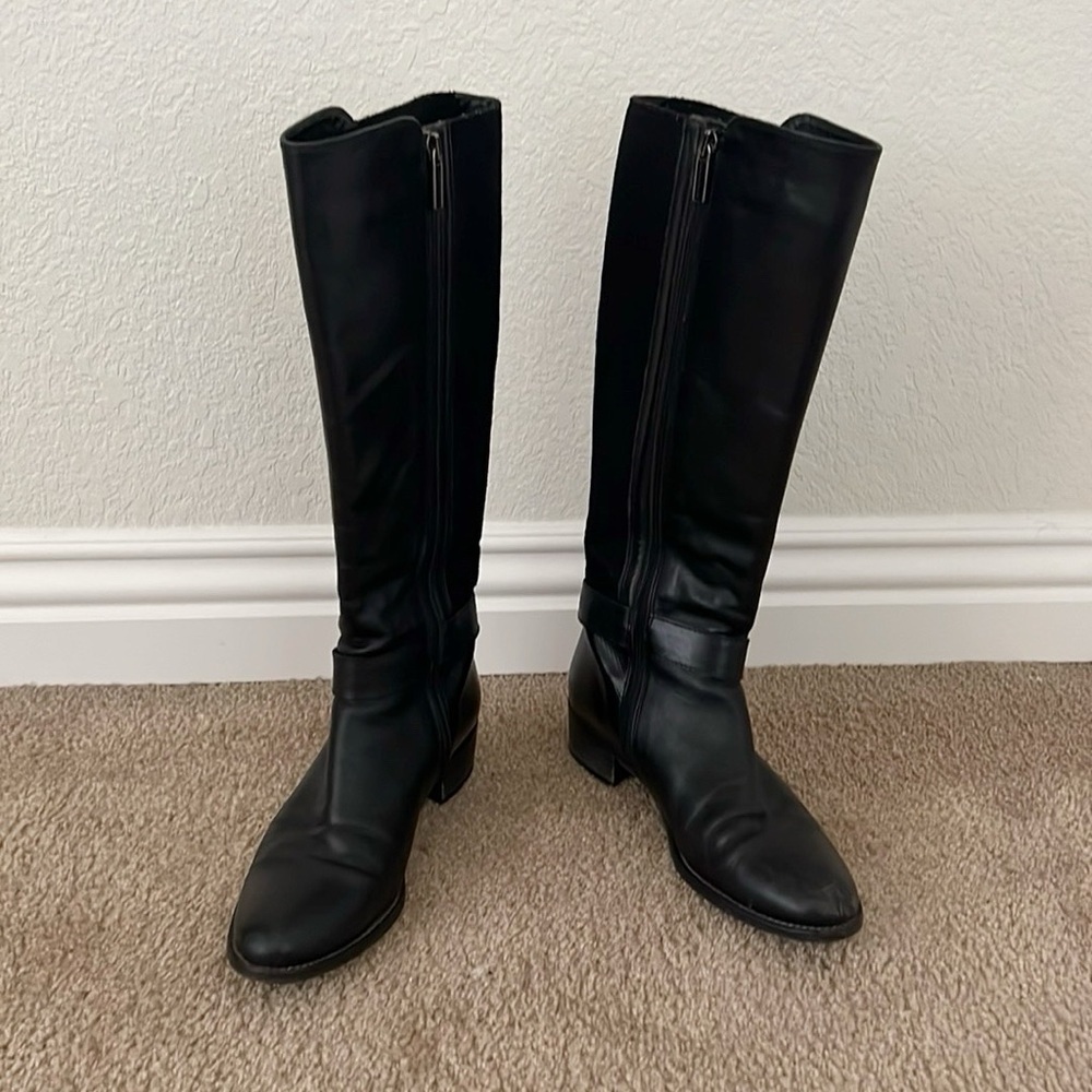 Aquatalia Olita Black Waterproof Leather Knee High Riding Boots 7 Italy
